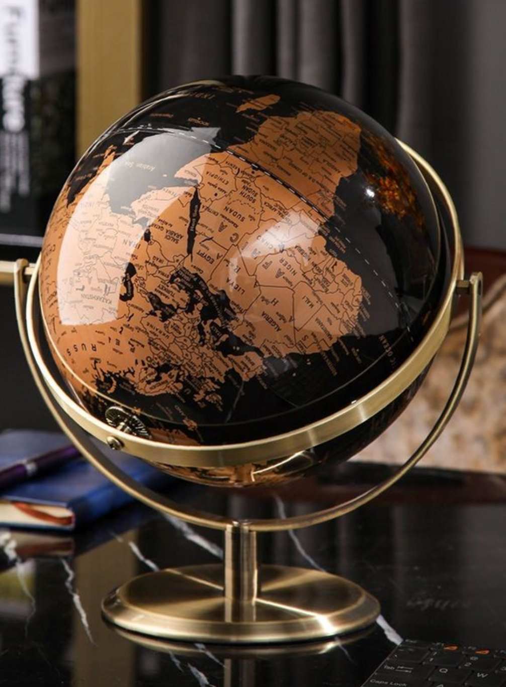 Modern Art Deco Metal Globe