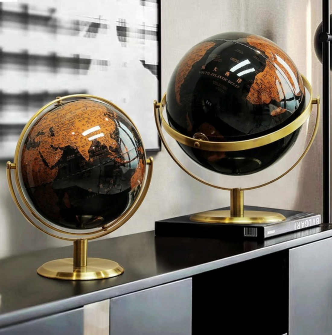 Modern Art Deco Metal Globe