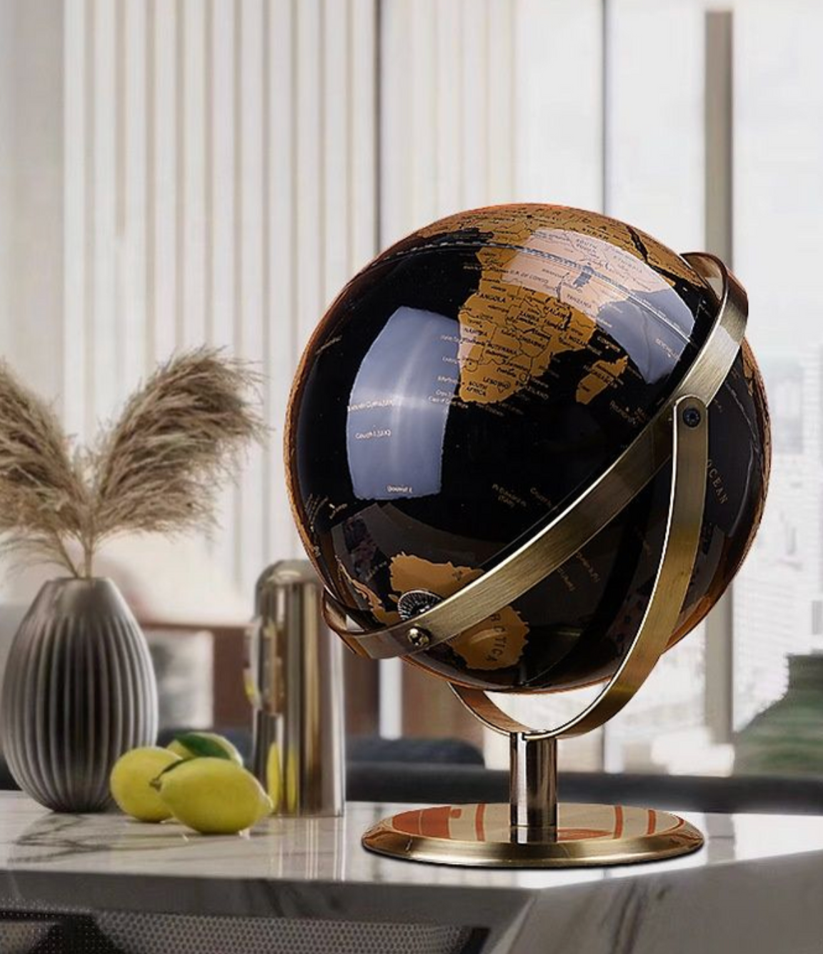 Modern Art Deco Metal Globe